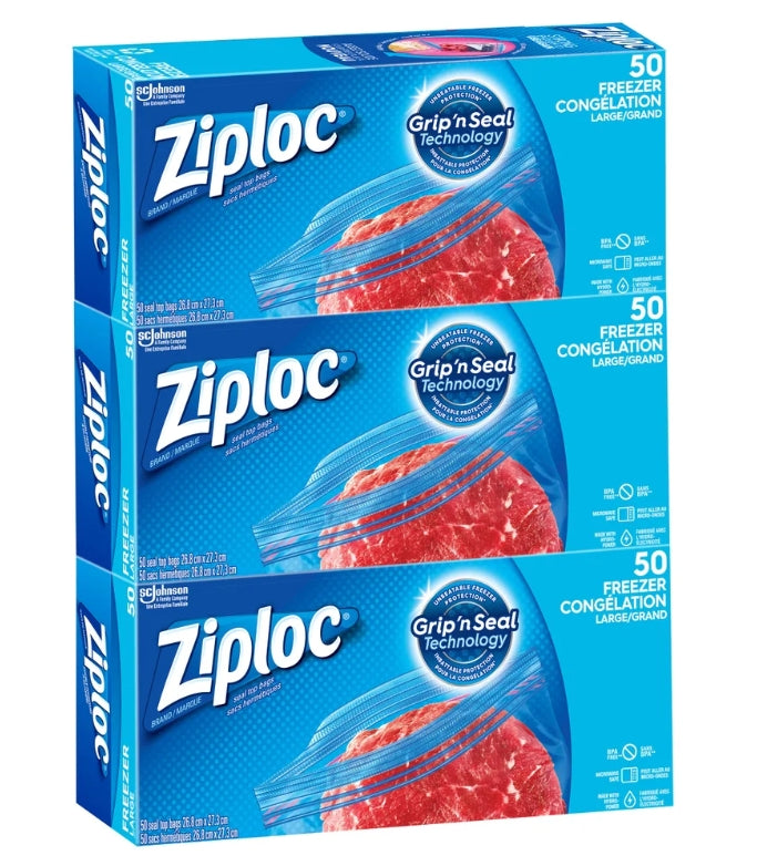 Sacs Ziploc pour congélation de format large, 3 pts de 50