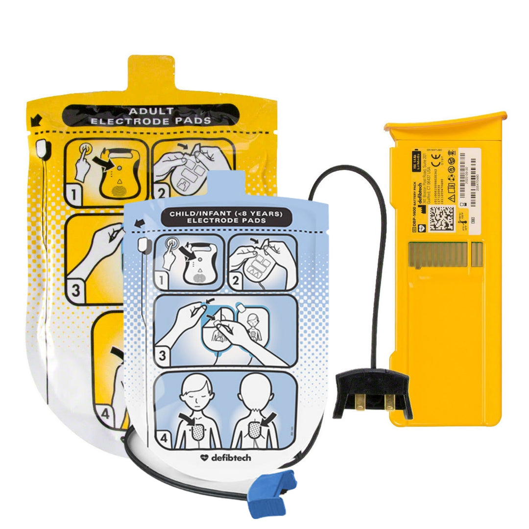 Battery and Adult/Pediatric Pads - Premium Refresh Pack - Defibtech Lifeline