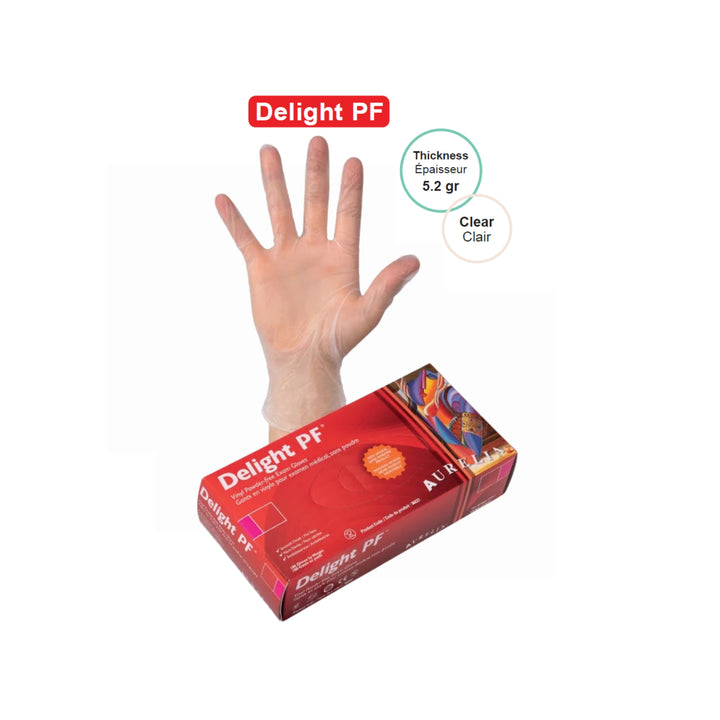 Gants en vinyle Aurelia Delight, Boite de 100