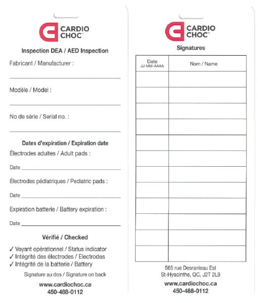 Inspection label for AED