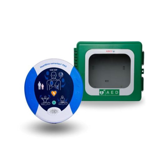 Frosted Kit - AED HeartSine Samaritan Semi-Automatic 350P Defibrillator and Green ARKY AED Outdoor Cabinet