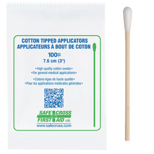 Applicateurs Safecross à bout de coton stérile 3po - 100/bte